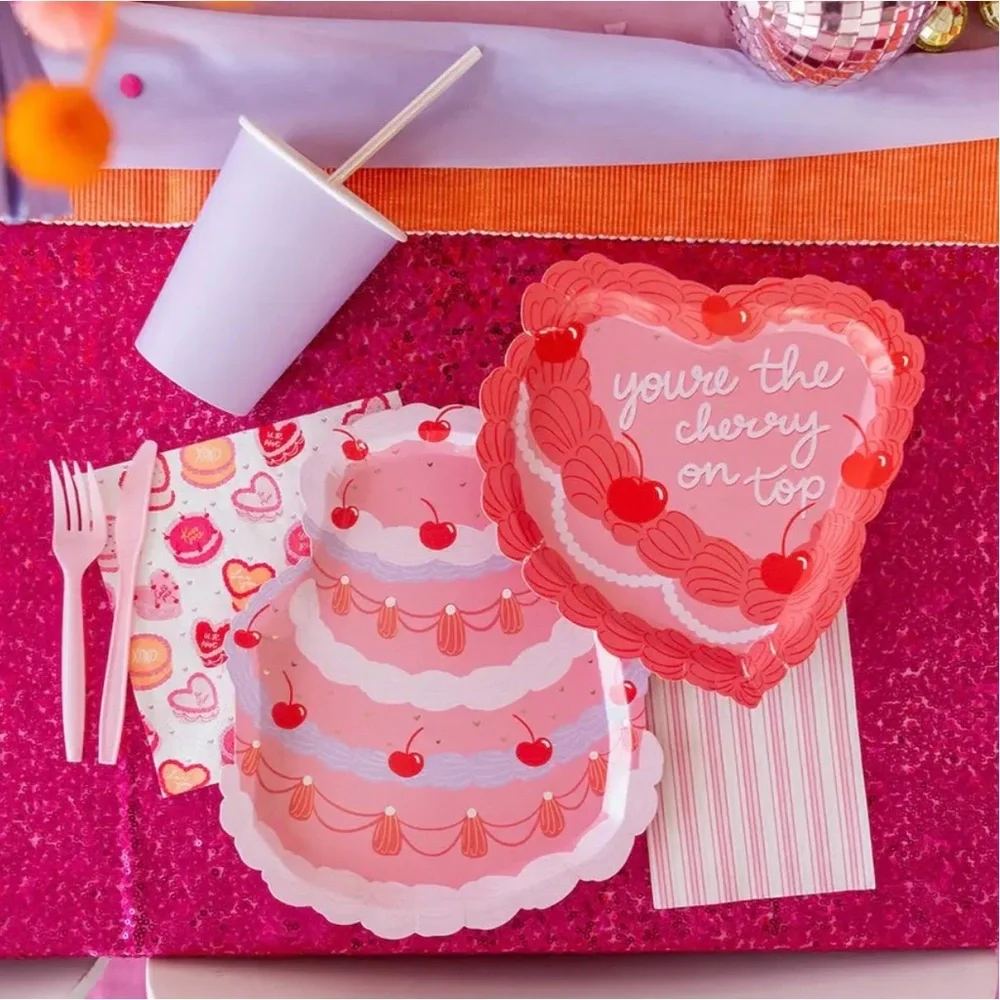NWT You're The Cherry On Top Vintage Cake Dessert Plates, 16pk.